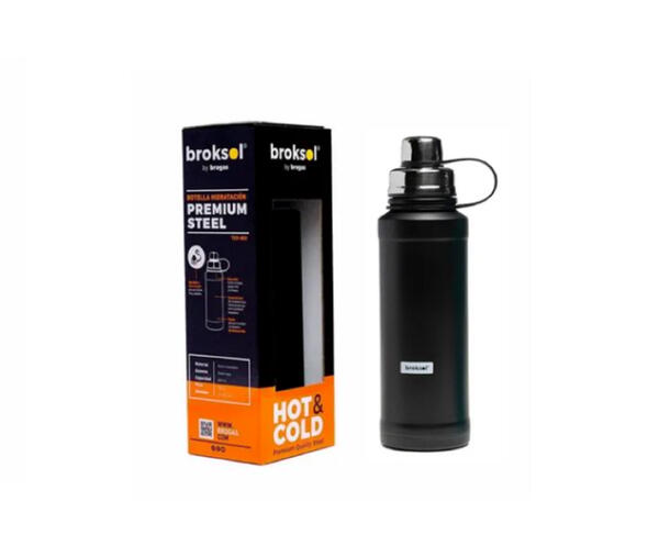 Botella Broksol de hidratacion 800ML acero inoxidable color Negro