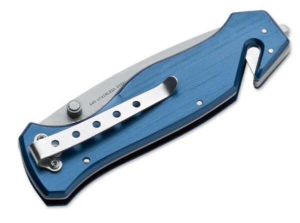 Navaja Boker Magnum seguridad hoja 8.8 cm cacha azul 01MB365 dim.total : 20 cm